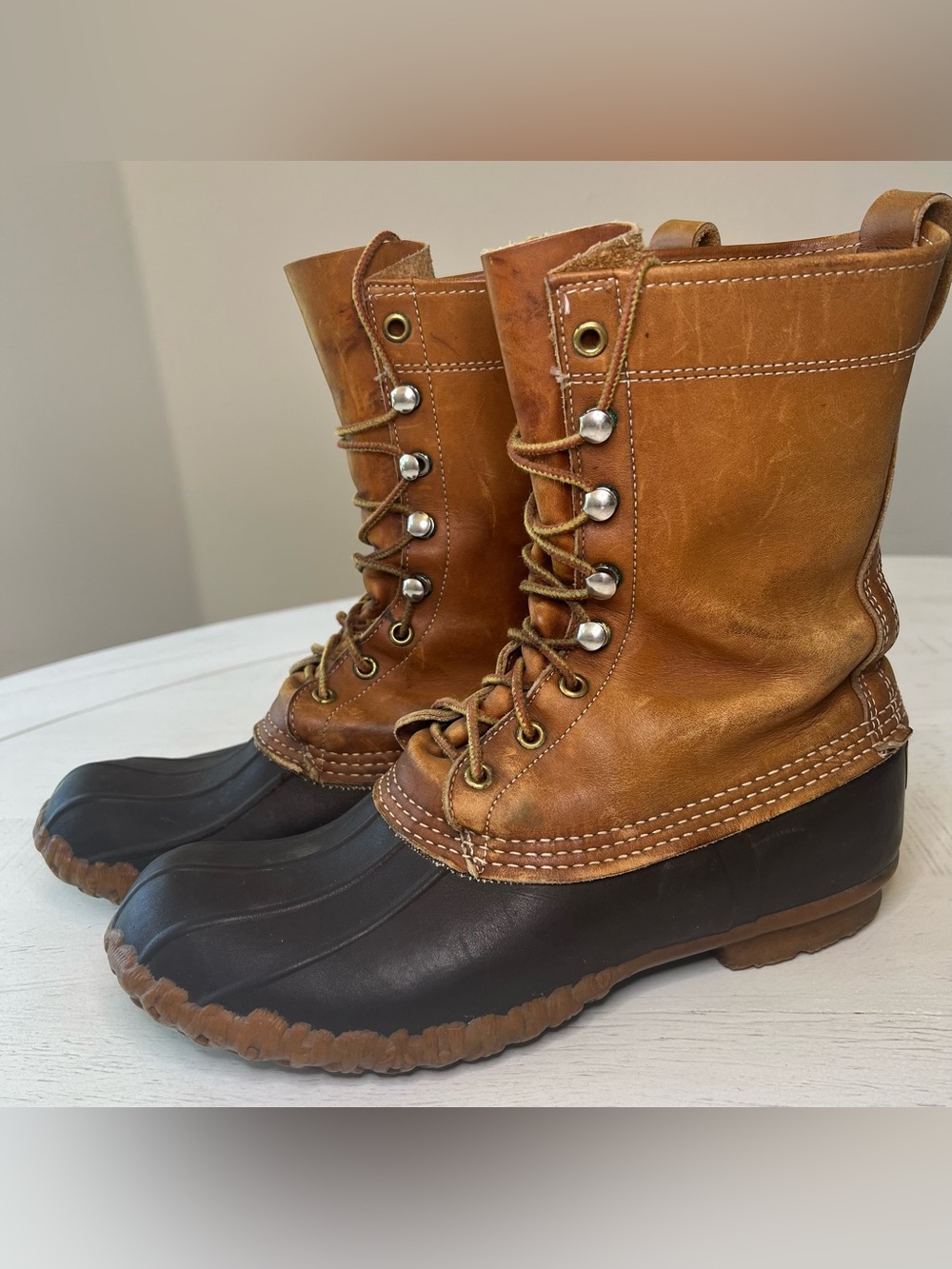 L.L. Bean Brown Leather Lace-Up Duck Boots